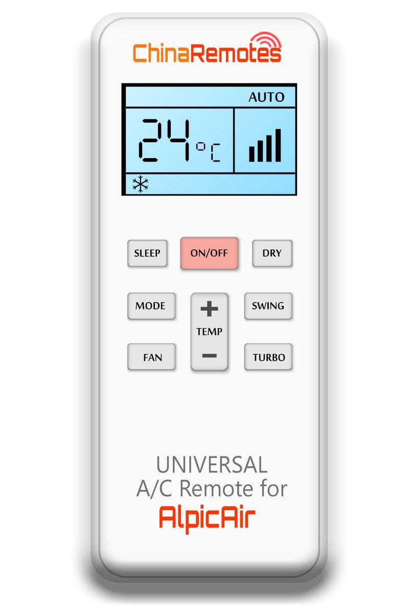 Universal Air Conditioner Remote for AlpicAir Aircon Remote Including AlpicAir Portable AC Remote and AlpicAir Split System a/c remotes and AlpicAir portable AC Remotes