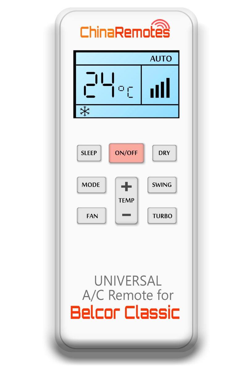 Universal Air Conditioner Remote for Belcor Classic Aircon Remote Including Belcor Classic Portable AC Remote and Belcor Classic Split System a/c remotes and Belcor Classic portable AC Remotes