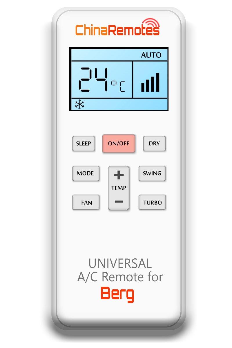Universal Air Conditioner Remote for Berg Aircon Remote Including Berg Portable AC Remote and Berg Split System a/c remotes and Berg portable AC Remotes