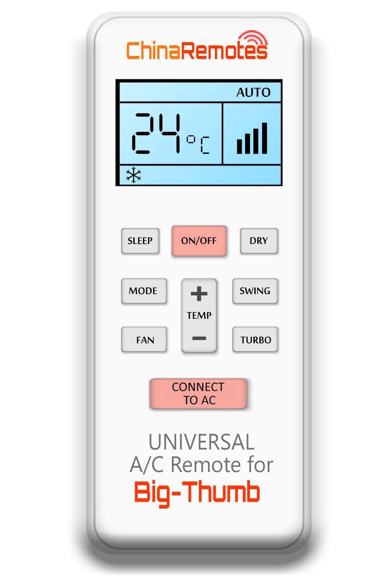 Universal Air Conditioner Remote for Big-Thumb AC's. Our specialist has tested multiple Universal AC Remotes for Big-Thumb and have found 1 Universal Big-Thumb Remote to be exceptionally compatible with Big-Thumb Air Conditioners. Including Big-Big-Thumb Window Air conditioners and Big-Thumb Po