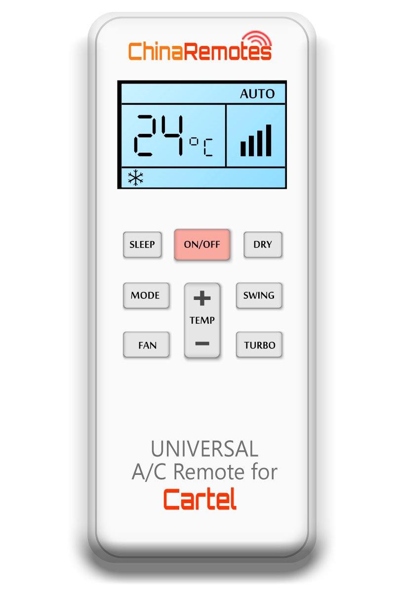 Universal Air Conditioner Remote for Cartel Aircon Remote Including Cartel Portable AC Remote and Cartel Split System a/c remotes and Cartel portable AC Remotes