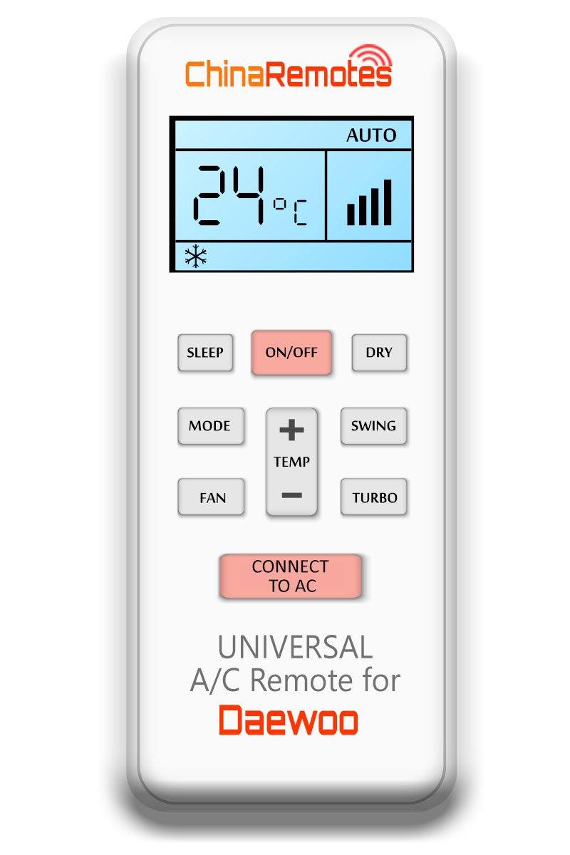 Brand new Universal Air Conditioner Remote for Daewoo. ✅ The Universal remote for Daewoo has withstood the test of time and has found to be compatible with Daewoo Air Con remotes. It Even replaces Air Cond remotes for Daewoo Portable Air Conditioners, Daewoo Split System Remotes, and Daewoo Window Air Conditioner Remotes. 