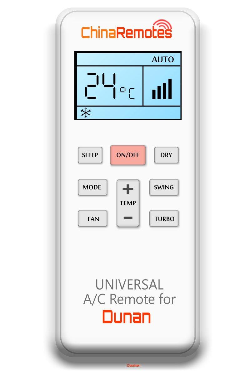Universal Aircon remote for Dunan AC's Including Dunan Window Air Conditioner Remotes and Dunan Portable Universal Remotes