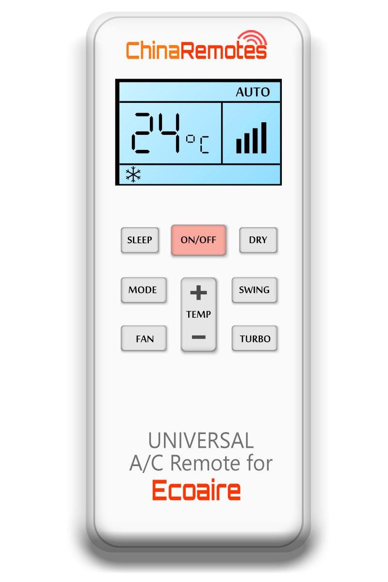 Universal Air Conditioner Remote for Ecoaire Aircon Remote Including Ecoaire Portable AC Remote and Ecoaire Split System a/c remotes and Ecoaire portable AC Remotes