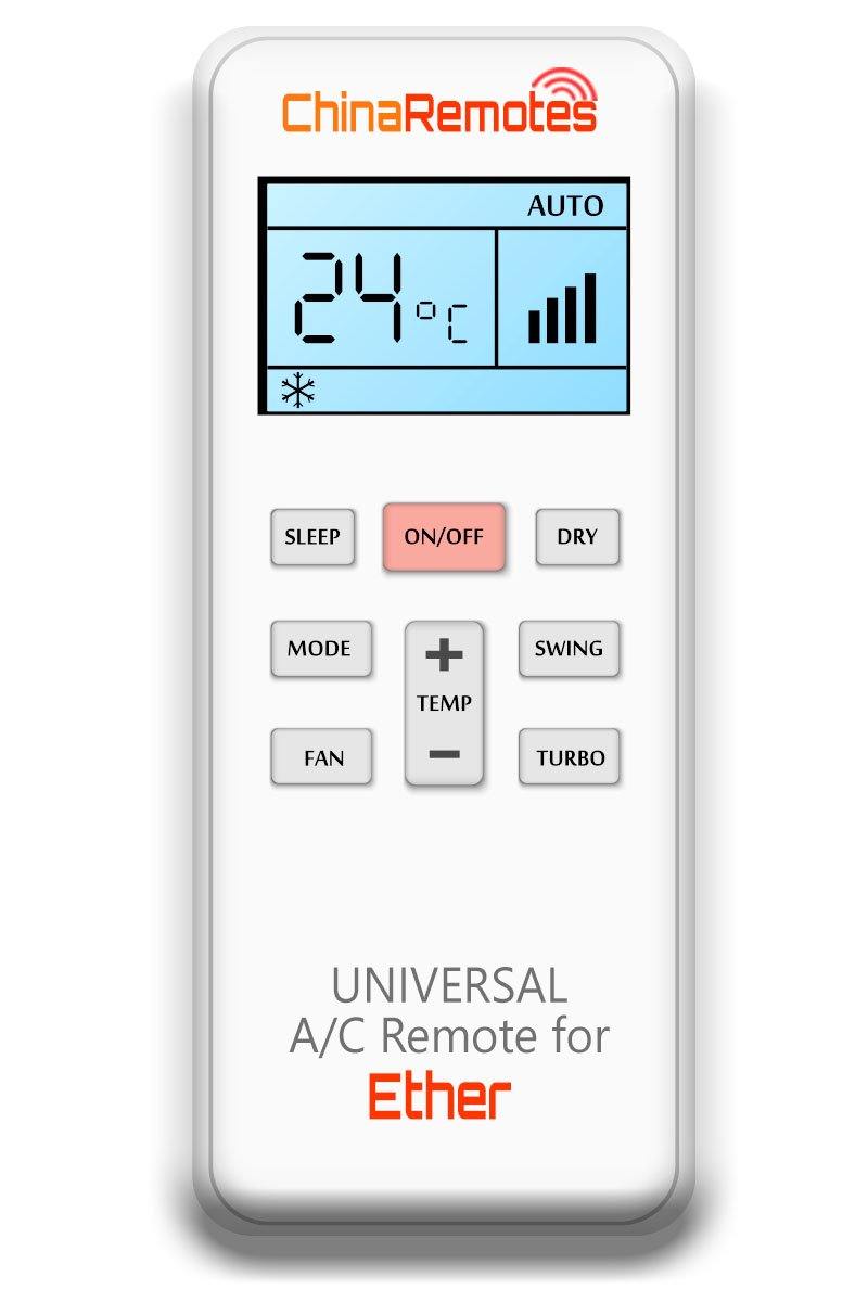 Universal Air Conditioner Remote for Ether Aircon Remote Including Ether Portable AC Remote and Ether Split System a/c remotes and Ether portable AC Remotes