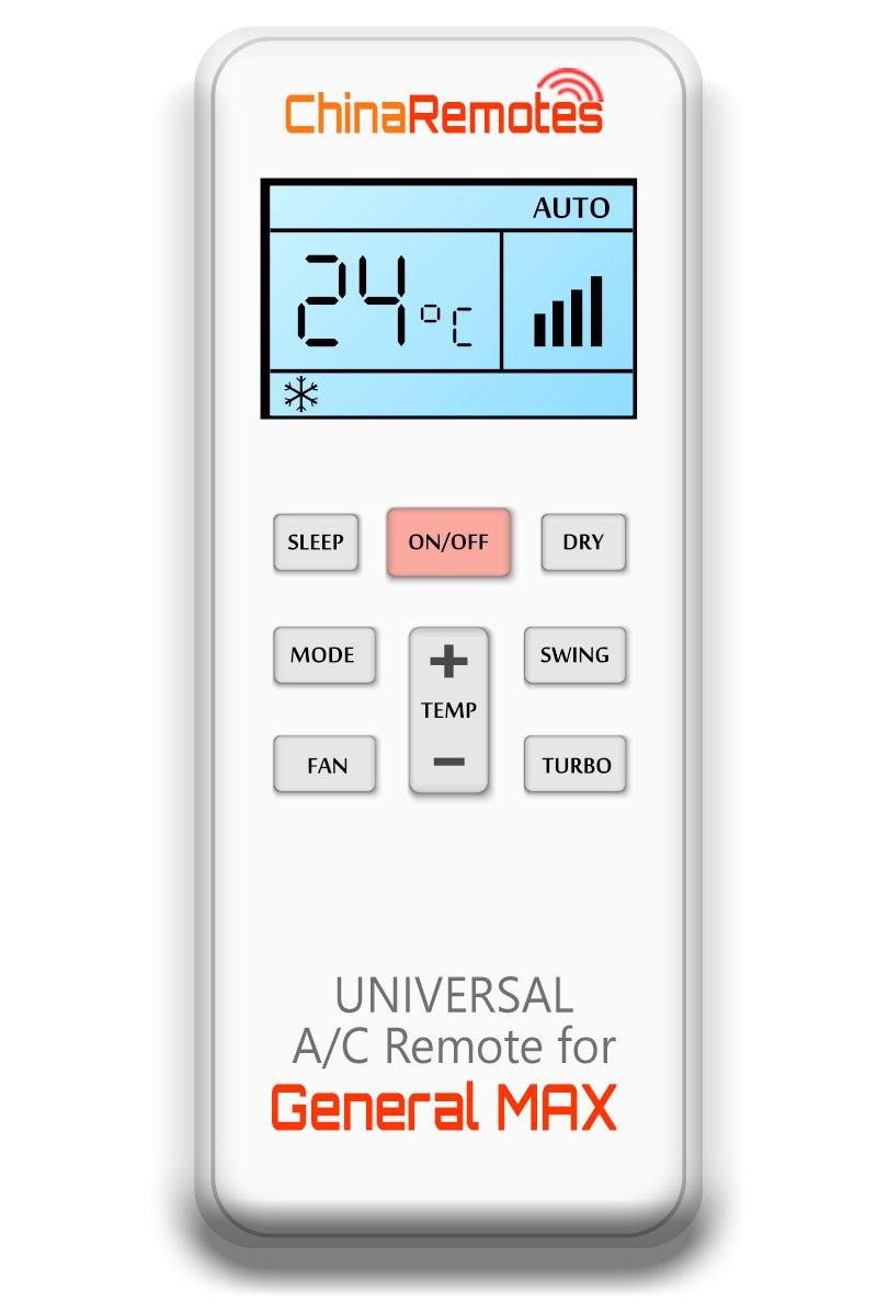 Universal Air Conditioner Remote for General MAX Aircon Remote Including General MAX Portable AC Remote and General MAX Split System a/c remotes and General MAX portable AC Remotes