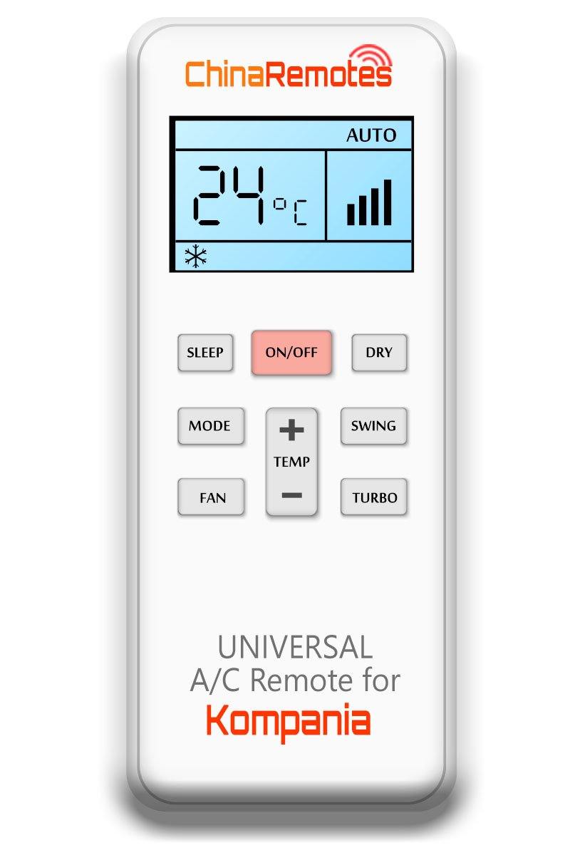 Universal Air Conditioner Remote for Kompania Aircon Remote Including Kompania Portable AC Remote and Kompania Split System a/c remotes and Kompania portable AC Remotes