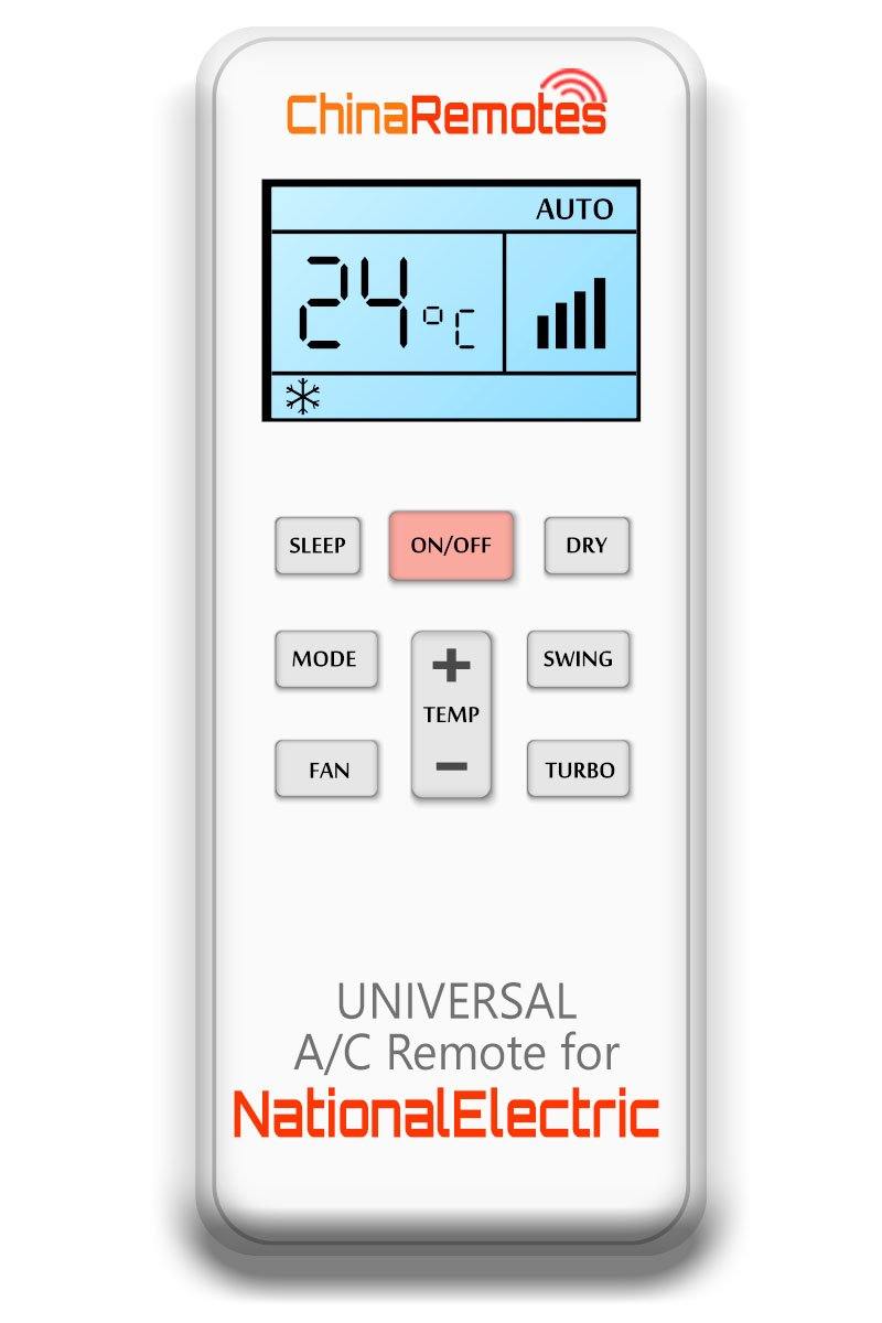 Universal Air Conditioner Remote for NationalElectric Aircon Remote Including NationalElectric Portable AC Remote and NationalElectric Split System a/c remotes and NationalElectric portable AC Remotes