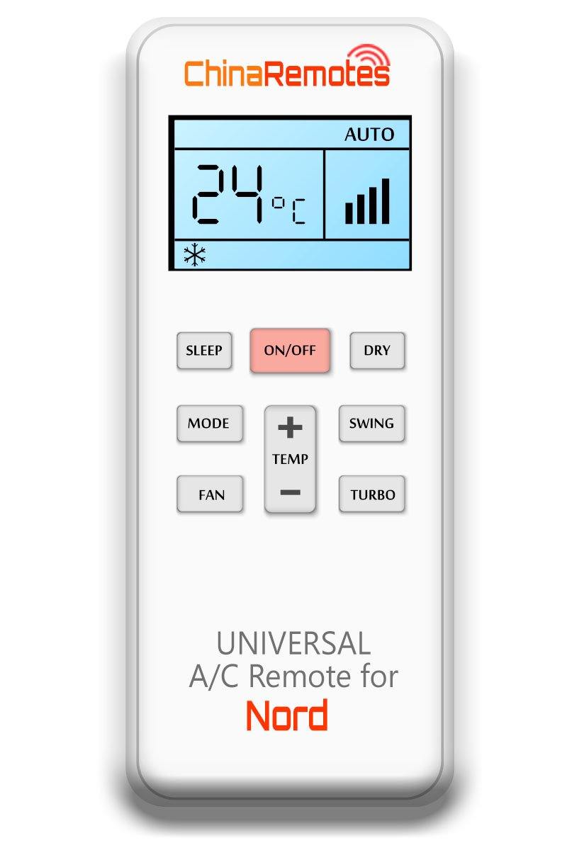 Universal Air Conditioner Remote for Nord Aircon Remote Including Nord Portable AC Remote and Nord Split System a/c remotes and Nord portable AC Remotes