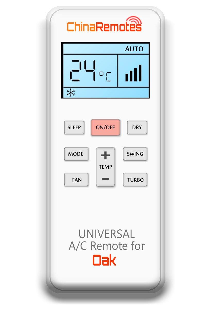 Universal Air Conditioner Remote for Oak Aircon Remote Including Oak Portable AC Remote and Oak Split System a/c remotes and Oak portable AC Remotes