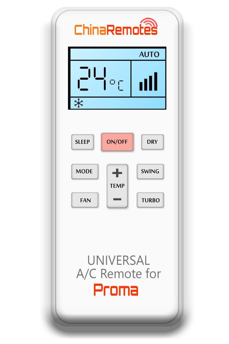 Universal Air Conditioner Remote for Proma Aircon Remote Including Proma Portable AC Remote and Proma Split System a/c remotes and Proma portable AC Remotes