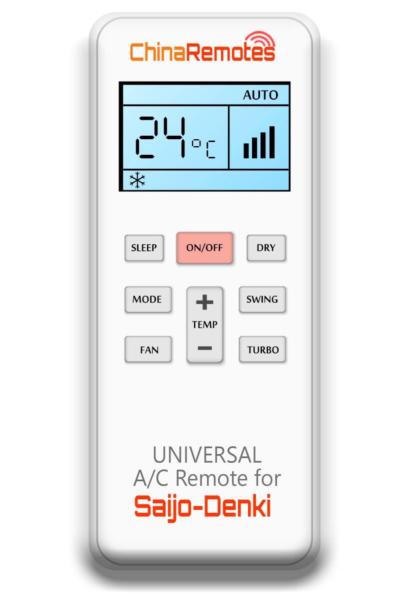 Universal Air Conditioner Remote for Saijo-Denki Aircon Remote Including Saijo-Denki Portable AC Remote and Saijo-Denki Split System a/c remotes and Saijo-Denki portable AC Remotes