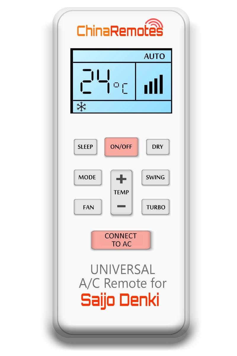 Universal Air Conditioner Remote for Saijo Denki AC Remote Including Saijo Denki Split System Saijo Remote & Saijo Denki Window Air Con and Saijo Denki Portable Saijo AC remotes