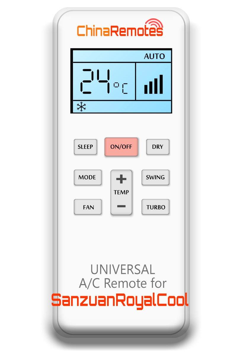 Universal Air Conditioner Remote for SanzuanRoyalCool Aircon Remote Including SanzuanRoyalCool Portable AC Remote and SanzuanRoyalCool Split System a/c remotes and SanzuanRoyalCool portable AC Remotes