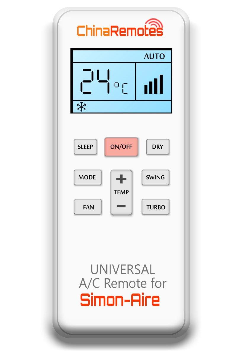 Universal Air Conditioner Remote for Simon-Aire Aircon Remote Including Simon-Aire Portable AC Remote and Simon-Aire Split System a/c remotes and Simon-Aire portable AC Remotes