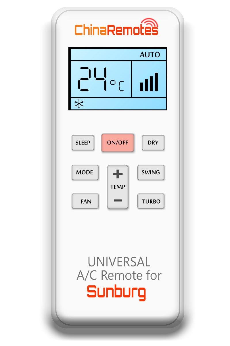 Universal Air Conditioner Remote for Sunburg Aircon Remote Including Sunburg Portable AC Remote and Sunburg Split System a/c remotes and Sunburg portable AC Remotes